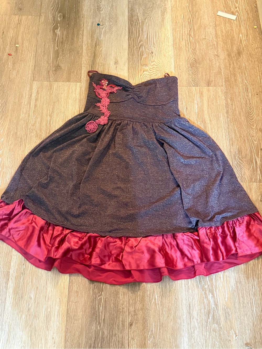 Strapless Sparkle purple Party Dress with pink Ruffle Trim free people